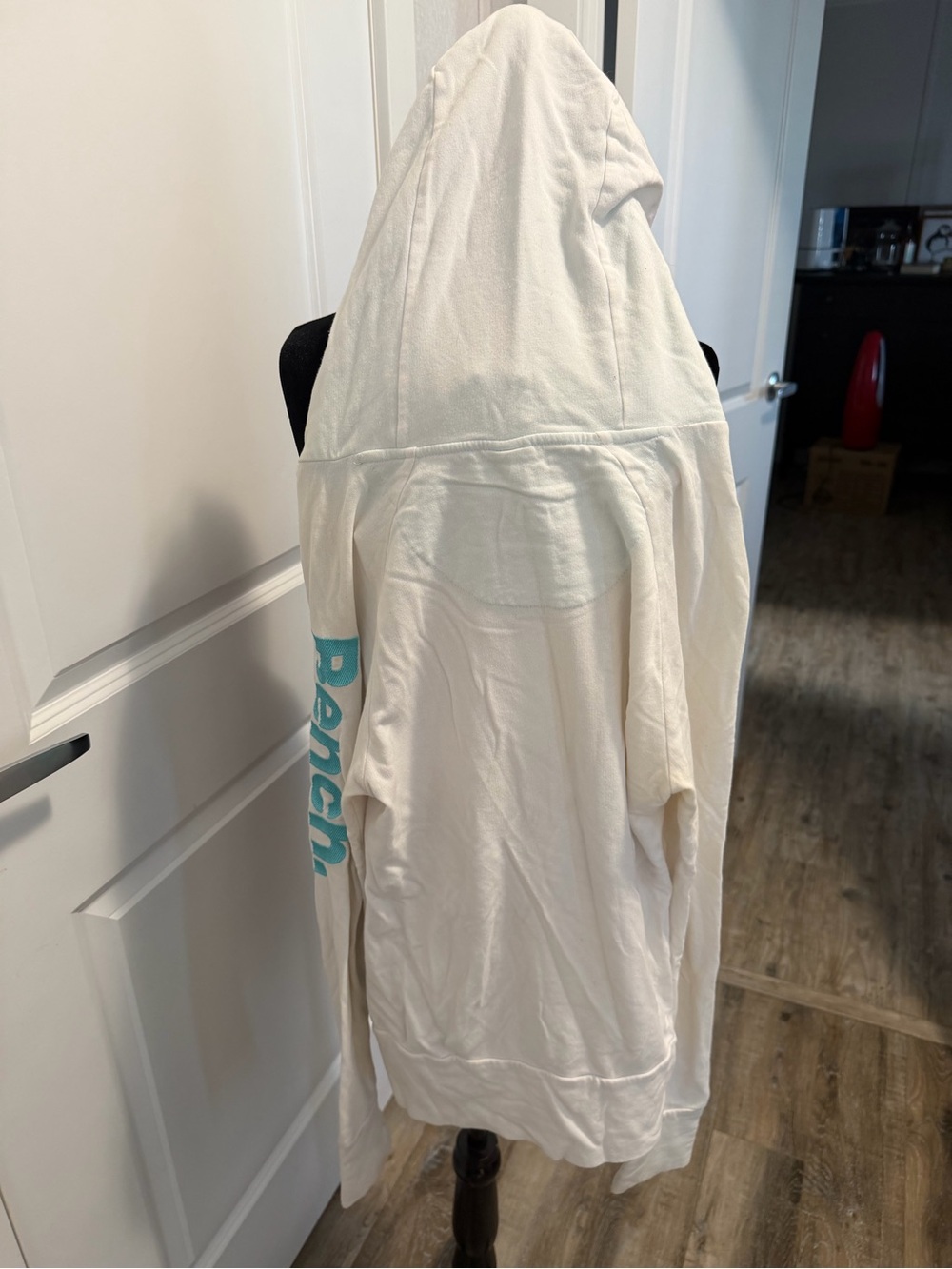 Bench Cream Hoodie with Teal Sleeve Logo